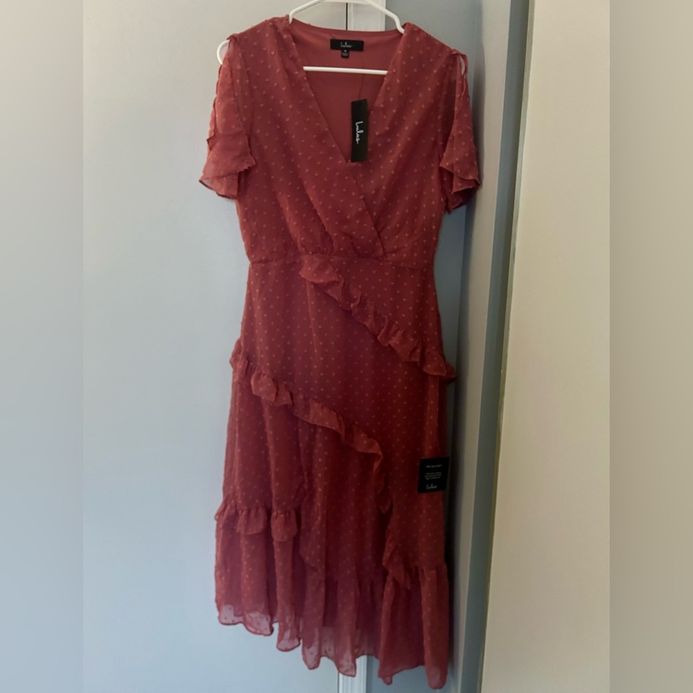 Lulu's Rust Ruffled Midi Dress